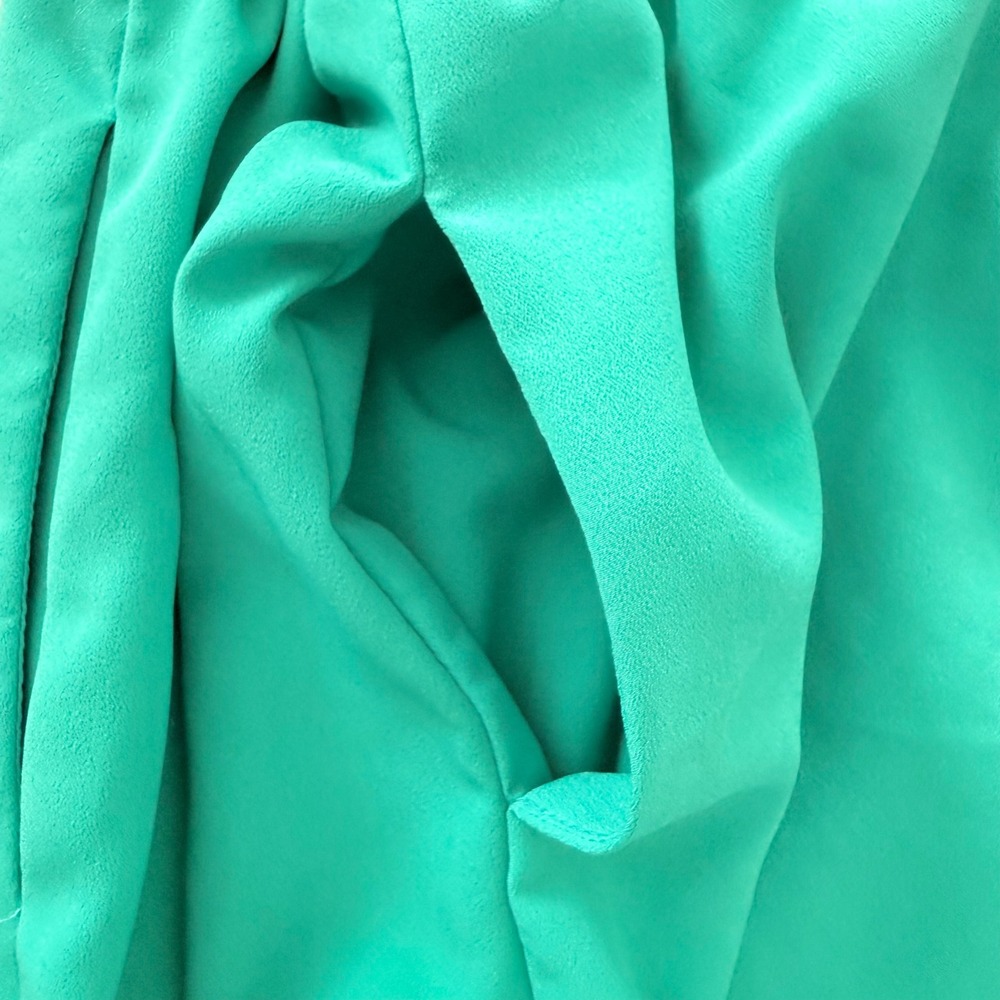 GB Green Fit Flare Dress Long Sleeve Pleated Waist Open Back Size Small - Picture 9 of 9